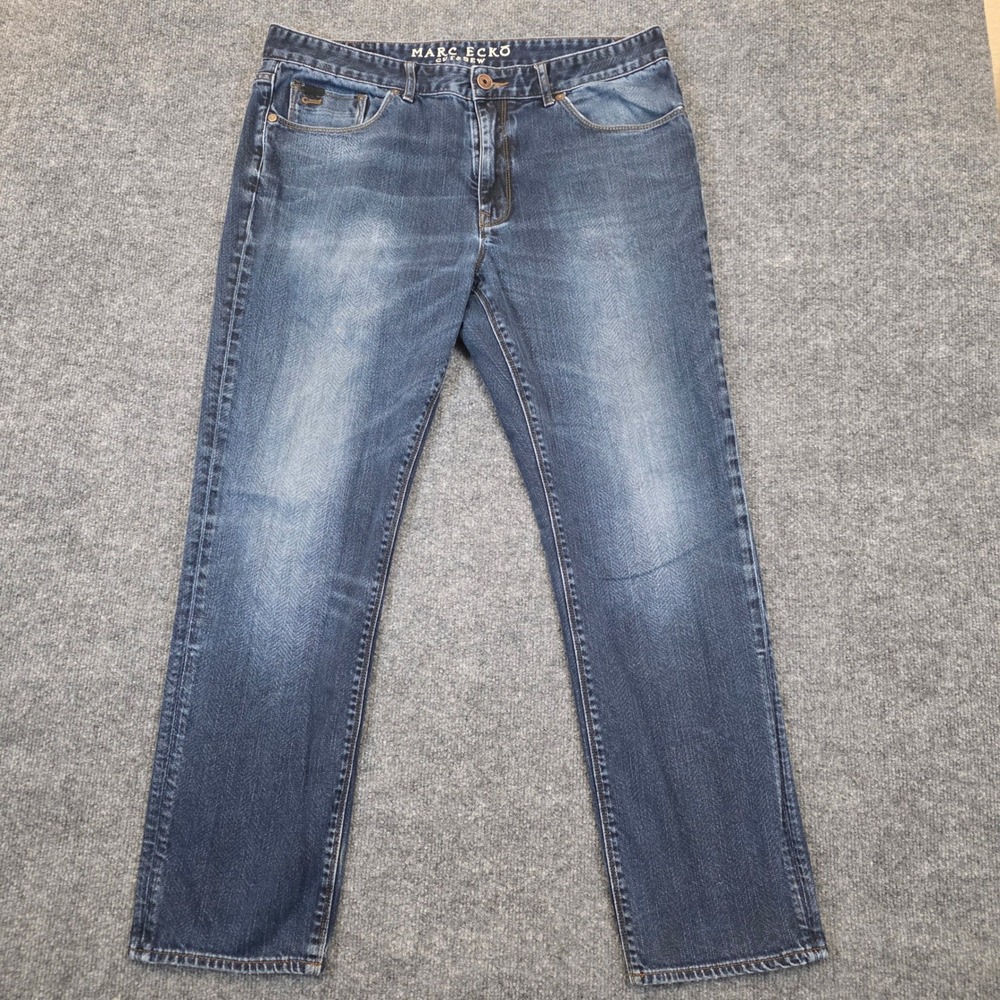 Marc Ecko Cut & Sew Jeans Mens 36x29 Blue Denim Straight Leg Dark Wash Fade Y2K